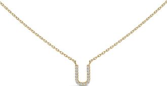 House of Brilliance 10K Yellow Gold Diamond Accent A-Z Block Initial Pendant Necklace in Yellow Gold | U at Nordstrom