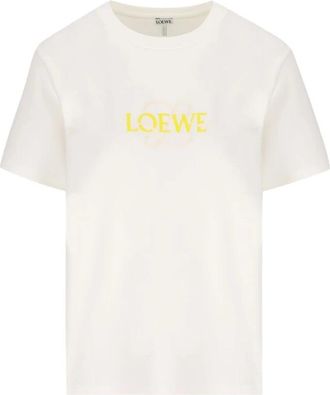 Loewe Logo Geborduurd T-shirt - Dames - T-shirts - Wit - S - Katoen - Tops