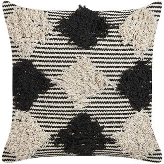 Beliani Cuscino boho in cotone motivo geometrico 50 x 50 cm beige e nero Bhusawal