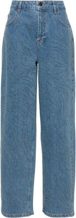 Rotate Rhinestone Wide LED Jeans - Dames - Loose Fit Jeans - Blauw - W28 - Denim - Jeans