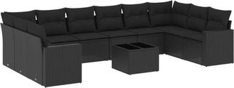 vidaXL Set De Sof&aacute;s De Jard&iacute;n 11 Pzas Y Cojines Rat&aacute;n Sint&eacute;tico Negro Vidaxl