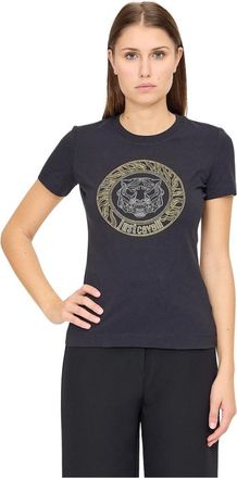 Just Cavalli T-shirt met kristallen logo - Dames - T-shirts - Zwart - S - Katoen - Tops