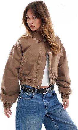 Asos Giacca bomber in denim marrone con colletto in velluto a coste