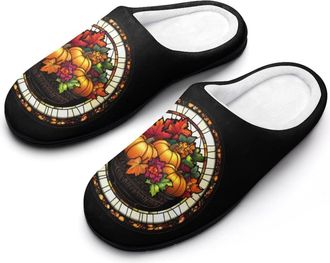 Generic Halloween Pumpkin Autumn Leaves Womens Slippers Warm House Slippers Indoor House Shoes with Anti-Skid Rubber Sole