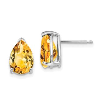 Diamond2Deal 14k White Gold 10x7mm Pear Citrine Earrings