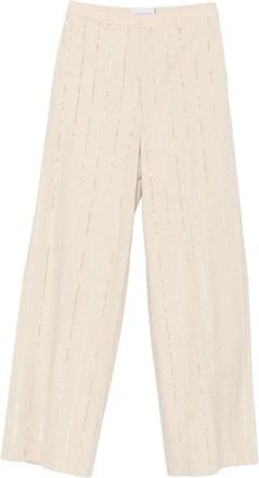 Isabelle Blanche Wide Broeken - Dames - Wijde Broeken - Beige - XS - Leer - Broeken