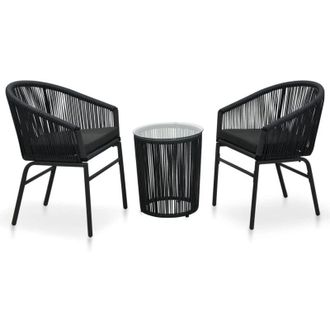 vidaXL Set da Bistrot 3 pz con Cuscini in Polyrattan Nero - Vidaxl