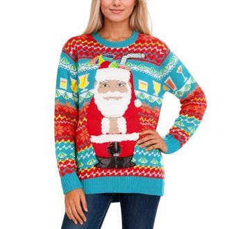 Generic Christmas Jumpers for Women Oversized Sweatshirt Ugly Sweater Festive Unisex Pullover Sweater with Built-in Beverage Pouch for Hands Drinking Holiday 