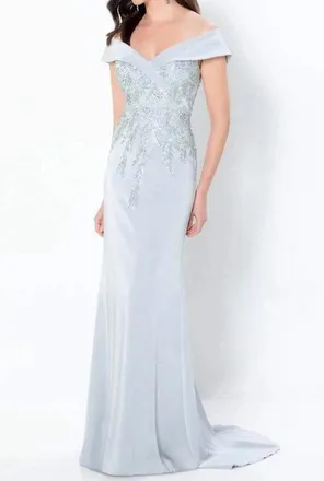 Montage by Mon Cheri V-Neck Evening Dress In Ice Gray