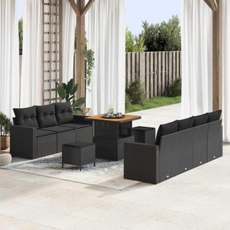 vidaXL Conjunto De Sof&aacute; De Jard&iacute;n Con Coj&iacute;n Manual 10 Pcs Negro