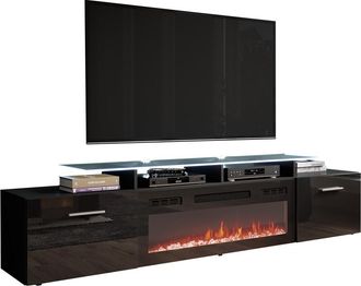 Mirjan24 Mobilier1 - Mueble Tv Charlotte 155, Negro + Negro Brillante, N&uacute;mero De Puertas: 0, N&uacute;mero De Cajones: 0, 190x49x37cm
