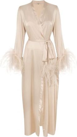 Gilda & Pearl Gilda and Pearl Pink Camille Feather Trim Silk Robe Size S