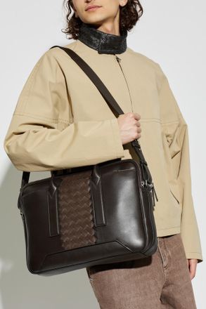 Bottega Veneta Leather Document Bag, Mens, Brown
