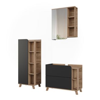 Vicco Conjunto De Muebles De Ba&ntilde;o De 3 Piezas Karen, Antracita/sonoma, 3 Partes, Vicco