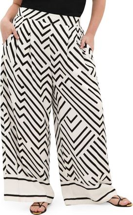 City Chic Linear Wide Leg Pants in Linear Bdr at Nordstrom, Size Xxxs