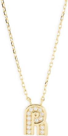 Argento Vivo Cubic Zirconia Initial Pendant Necklace in Gold R at Nordstrom