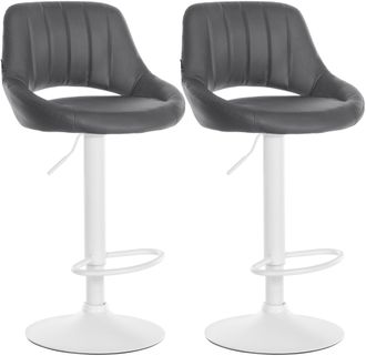 Clp Juego De 2 Taburetes De Bar Milet De Piel Sintetica Gris Metal Blanco Mate