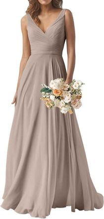 Generic Womens Bridesmaid Dresses Taupe for Women Chiffon Wedding Gown Elegant Summer Evening Formal Dress UK12