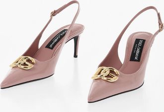 Dolce & Gabbana Patent Leather Slingbacks with Gold Metal Monogram, 7cm Heel Dolce & Gabbana