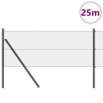 Berkfield Home Elegant Welded Wire Fence with 13 Posts Grey 0.6x25 m Steel