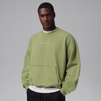 Nike Jordan Mens Jordan Flight Fleece Crew-Neck Sweatshirt in Green | IW6368-334