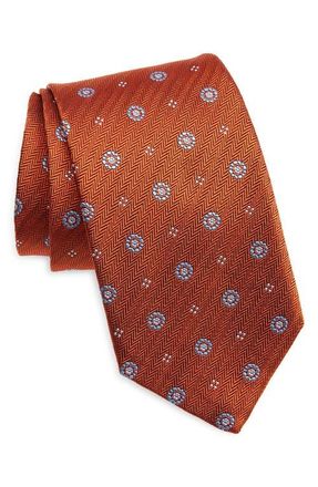 David Donahue Neat Silk Tie in Orange at Nordstrom