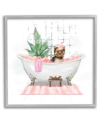 Stupell Industries Chic Yorkie Dog In Pink Bubble Bath Wall Art Print