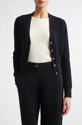 St. John Perl&eacute; Crepe Wool Blend Cardigan in Black at Nordstrom, Size X-Small