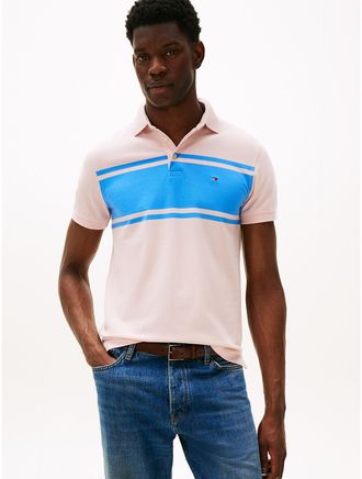 Tommy Hilfiger Mens Slim Fit Block Stripe Polo - Pink - XXL