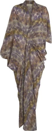 Cortana Mayu- zijden jurk ruitprint- - Dames - Maxi kleedjes - Paars - L - Kleedjes