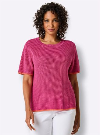 Cr&eacute;ation L Kurzarmpullover CREATION L PREMIUM Lyocell-Baumwoll-Pullover, Damen, Gr. 36, fuchsia, 70% Lyocell, 30% Baumwolle, unifarben, Pullover Kurzarmpullover