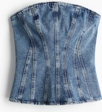 H&M Bandeau-Top aus Denim - Blue