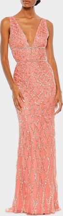Mac Duggal Embellished V-Neck Column Gown