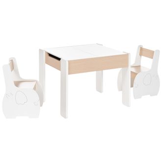 Beliani Conjunto Infantil 2 Plazas Elegante Mesa Con Sillas Mdf Madera De Pino Habitaci&oacute;n Infantil Blanco Y Madera Clara Loyd