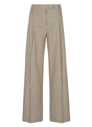 D.exterior Beige High-Waist Wide-Leg Wool Pants
