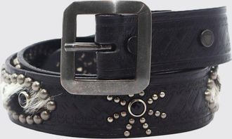 HTC Black Cowhide Leather Belt with Embroidery