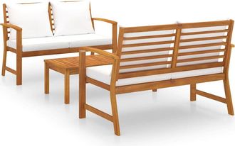 vidaXL Vidaxl - Muebles De Jard&iacute;n 3 Pzas Cojines Madera Maciza De Acacia