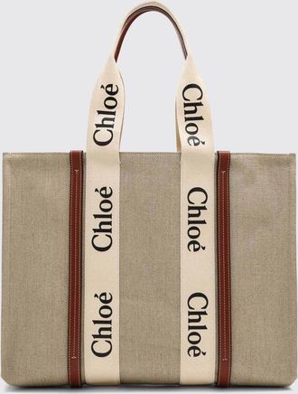 Chlo&eacute; Borsa a mano Woody tote in lino con logo