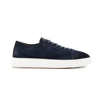 Santoni Sneakers, male, Blue, Size: 10 1/2 US Suede Lace-Up Sneakers