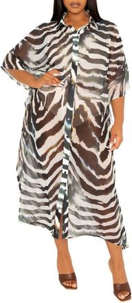Buxom Couture Print Cover-Up Shirtdress in Black White at Nordstrom, Size 1X