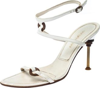 Sergio Rossi White Leather Ankle Strap Sandals