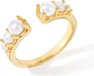 Tiramisu 14K Gold Plated Over 925 Sterling Silver Graduated Prong Setting Pearl Ring