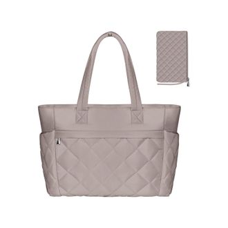 Generic Womens Tote Bag, Puffy Shoulder Bags Lightweight Quilted Handbag with Compartments & Zipper for Mom Teacher, 2025 Fall Winter (Brown,One Size)