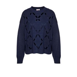 Liu Jo Round-neck Knitwear, female, Blue, Size: XS Maglia 100% lana con cut-out