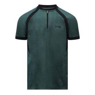HUGO BOSS Mens Boss Zip-Neck Mesh Polo Shirt in Green