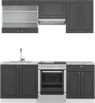Vicco Cucina componibile Fame-Line, Antracite-oro, 200 cm senza piano di lavoro