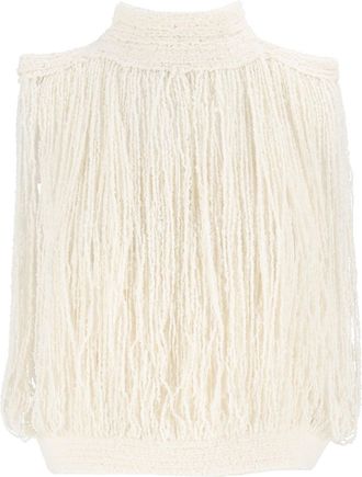 Fabiana Filippi White Boucle Fringed Tank Top