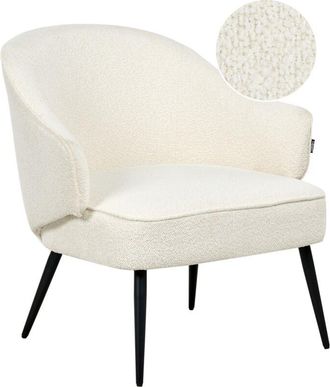Beliani Sill&oacute;n Industrial Para Sala De Estar Tapizado De Boucl&eacute; Borreguito Patas Negras Con Reposabrazos Curvos Blanco Crema Kayla