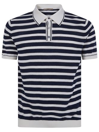 Nuur Two Tone Striped Short Sleeved Polo Neck T-Shirt