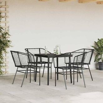 Berkfield Home Beautiful 5 Piece Garden Dining Set Black Poly Rattan Glass